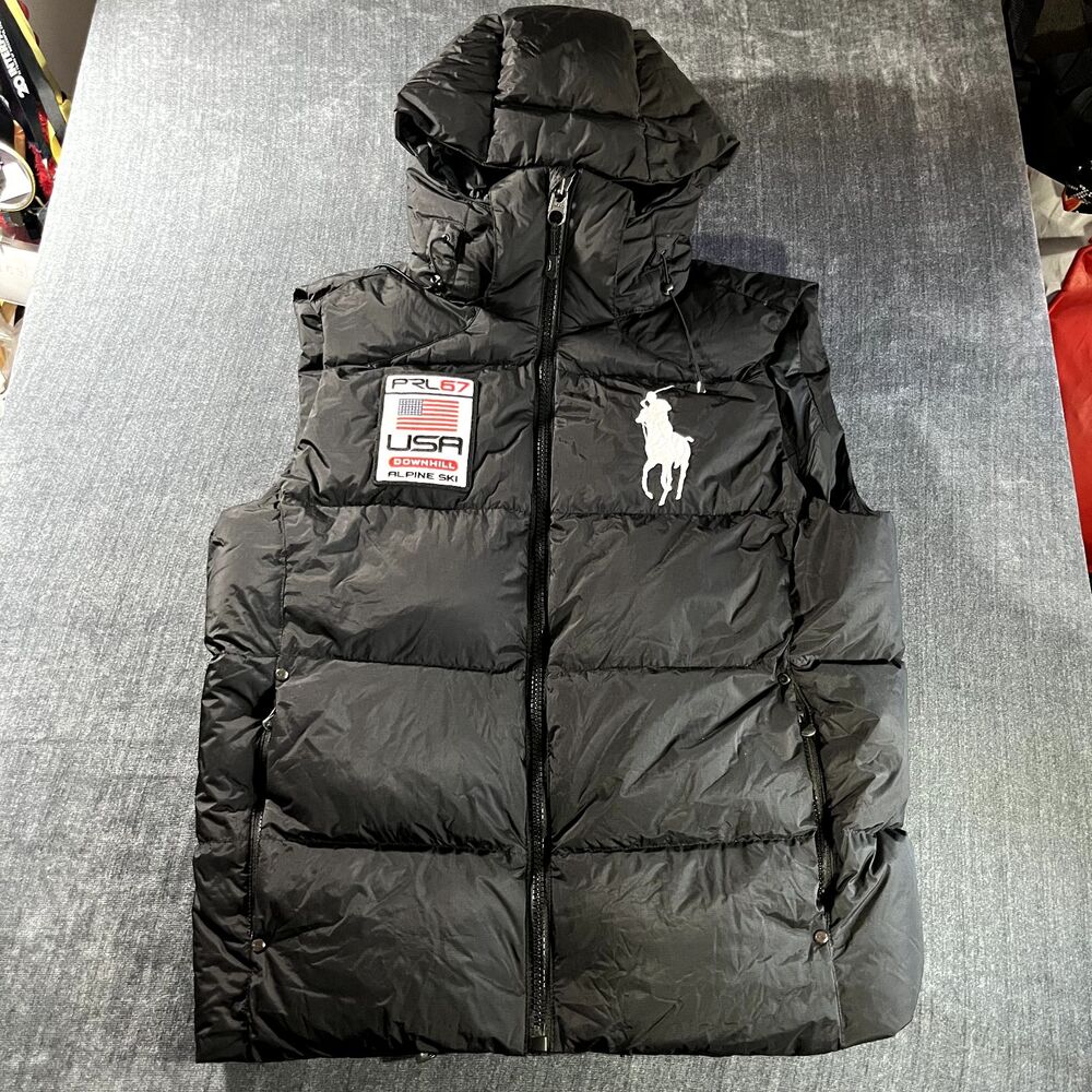 Polo Ralph Lauren Alpine Ski Downhill Vest Men’s Size M Black USA Flag PRL67